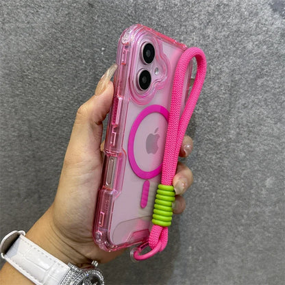 Premium Macaroon Shockproof Case for IPhone 17Air 16 15 14 Plus 13 12 11 Pro Max for Mag-safe Magnetic Transparent Lanyard Cover