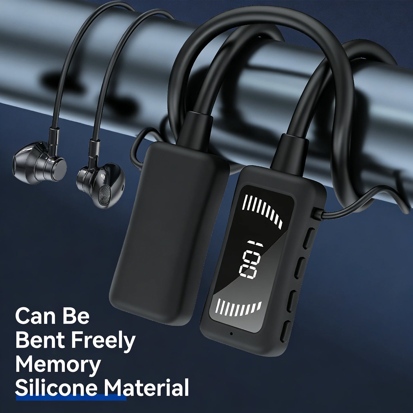 Wireless Bluetooth neckband headphones with digital display function, large-capacity semi-in-ear sports stereo headphones