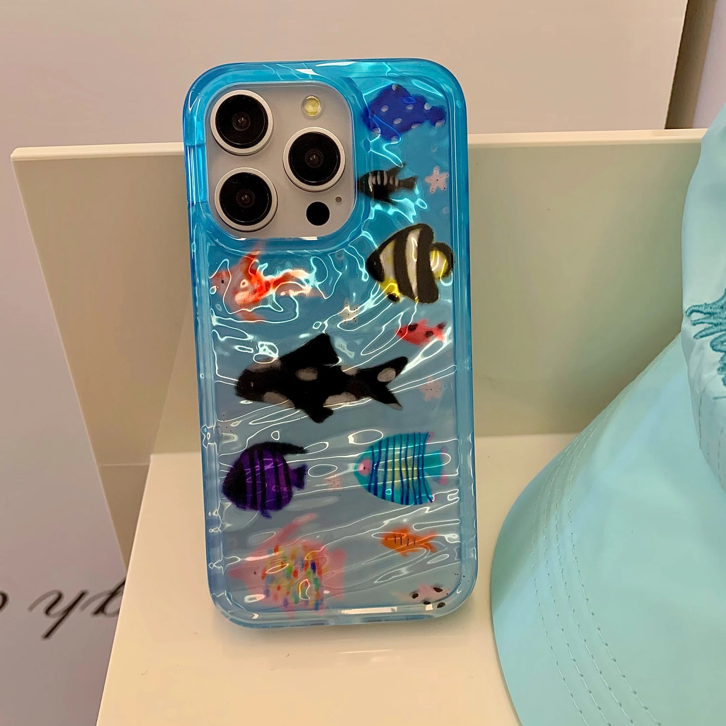 Korean Ins Ripple Texture Aquaria Lovely Fishes Case for iPhone 16 15 14 13 11 Pro Max Plus Back Phone Cover for 12 Pro Max