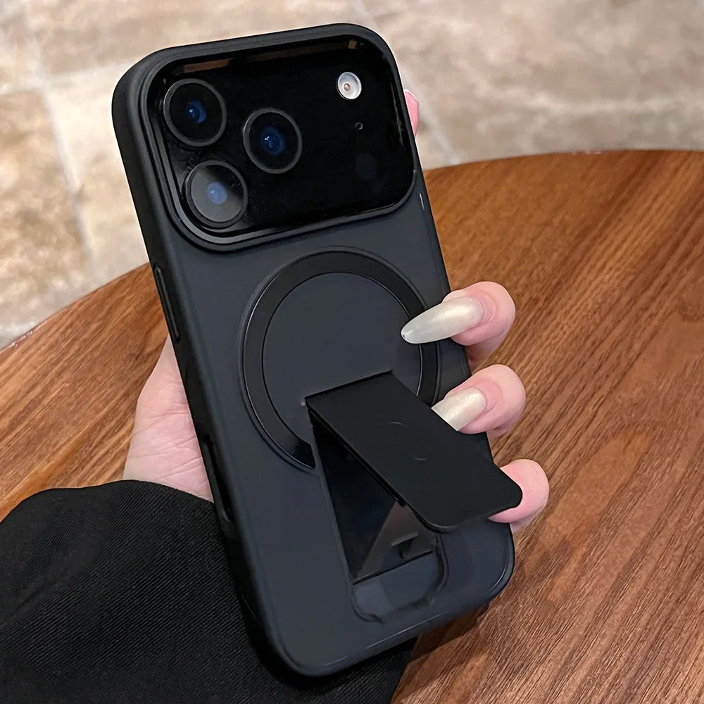 Luxury For Magsafe Phone Case For iPhone 17 Air Pro Max Magnetic Wireless Charge Folding Stand Holder Matte Cover