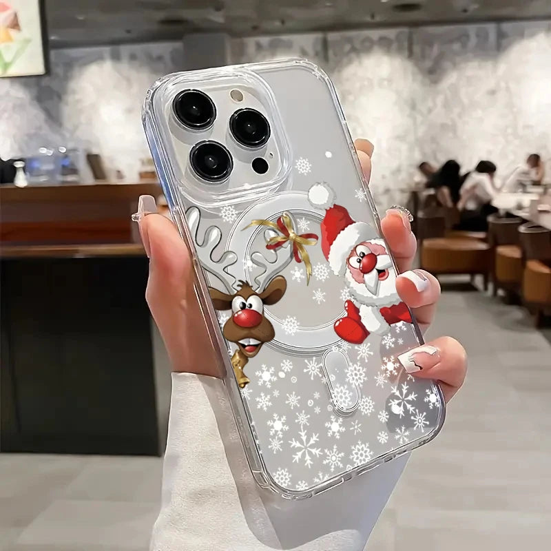 Magnetic Christmas Santa Reindeer Phone Case for For iPhone 17 Air 16 15 14 13 12 11 Pro 16E 17Air XR 7 8 Plus Acrylic Cover