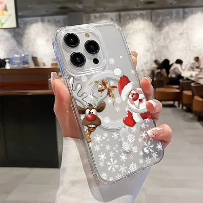 Magnetic Christmas Santa Reindeer Phone Case for For iPhone 17 Air 16 15 14 13 12 11 Pro 16E 17Air XR 7 8 Plus Acrylic Cover
