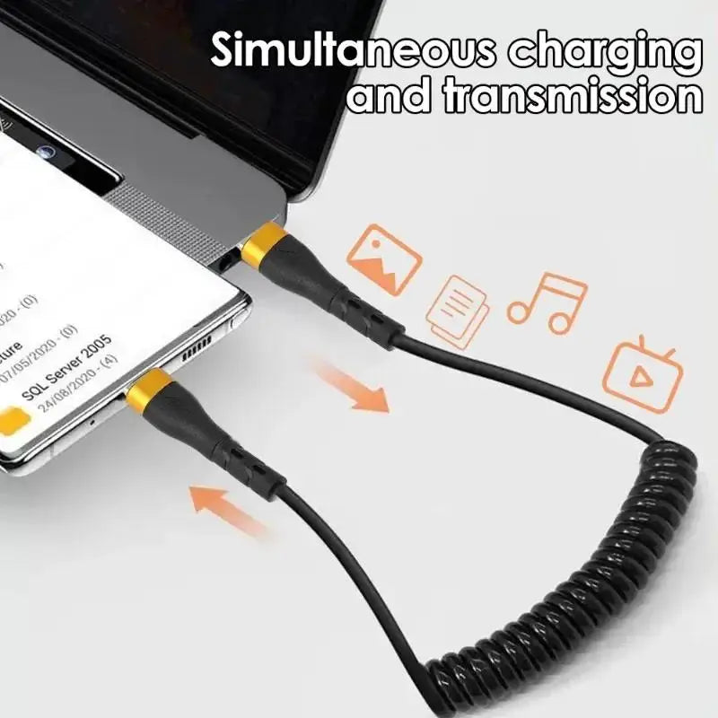 PD 120W Type C To Type C Cable 5A Fast Charge USB C Spring Car Charger Cable For iPhone 15 Series Xiaomi 12 Samsung S23 Macbook