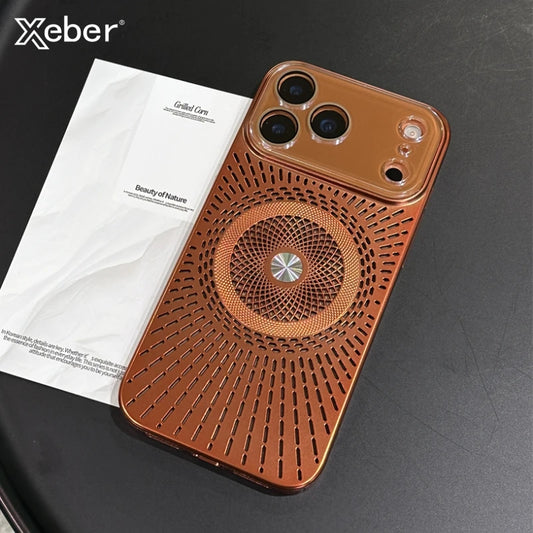 Large Window Litchi Texture For Magsafe Magnetic Case For iPhone 17 16 15 14 13 12 11 Pro Max Plus Air Rotating Bracket Cover