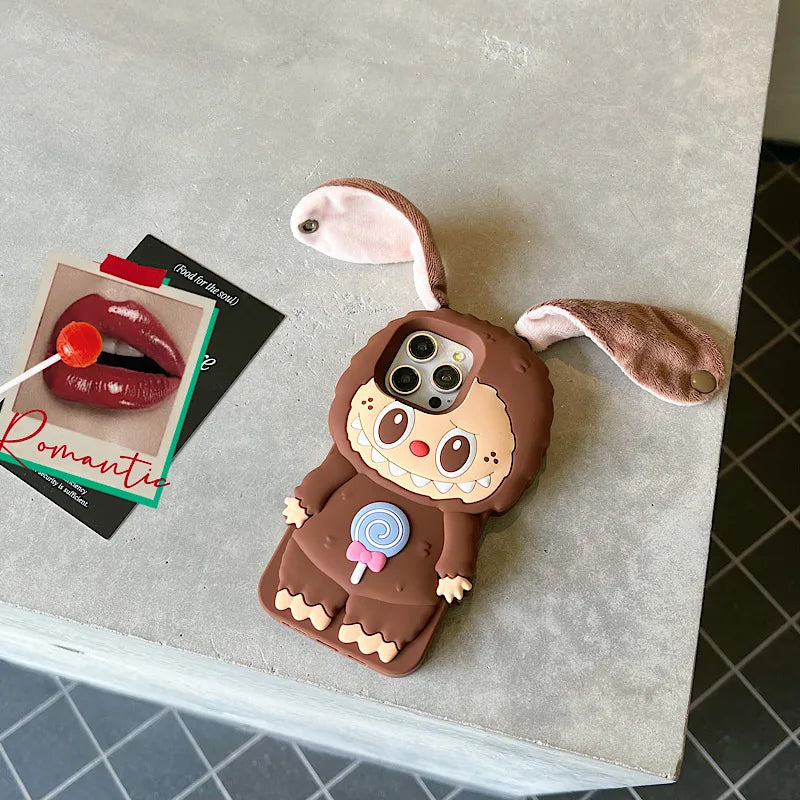 3d Plush Ear Pulling Cloth Suitable For Iphone 11 12 13 14 15 Pro Max Phone Rear Cover Protective Cover Silicone Soft Shell