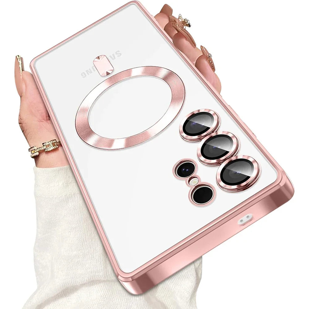 Luxury Magnetic For Magsafe Case For Samsung Galaxy S26 S25 Edge S24 FE S23 S21 Plus Ultra Plating Silicone Cover Clear Soft