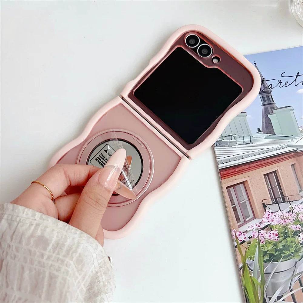 Matte Wave Magnetic Stand Phone Case For Samsung Z Flip 7 6 5 4 3 flip6 zflip6 flip5 Luxury Rotation Fold Bracket Frosted Cover