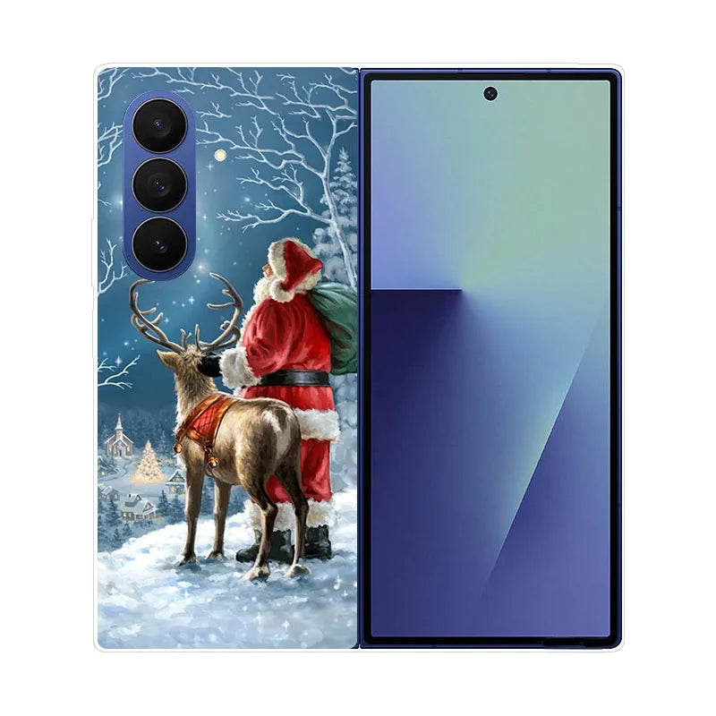 Christmas Painted Phone Case For Samsung Galaxy Z Fold 7 6 5 4 3 2 Fold7 Fold6 Fold5 Fold4 Transparent Hard PC Protect Cover