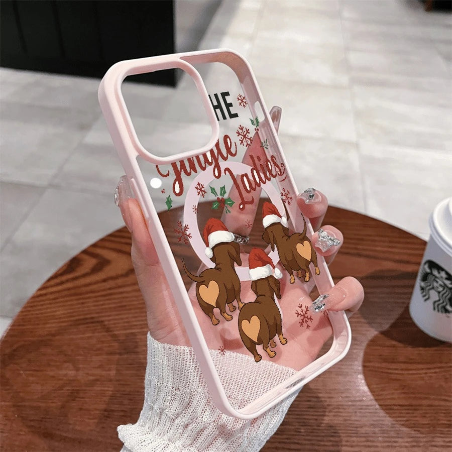 Magnetic case for iPhone 17 to 11 Plus Max with Christmas hearts and doggy motifs