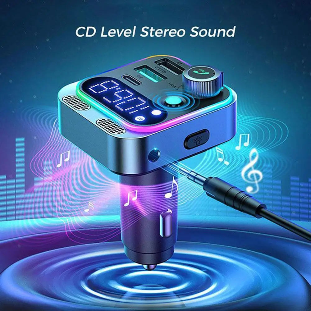 48W Car Adapter Bluetooth 5.2 FM Transmitter For Car PD&QC3.0 Car Charger Bluetooth Adapter Dual Mics Deep Bass Sound Hands-Free