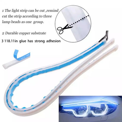 12V LED DRL Car Daytime Running Light Flexible Waterproof Strip Auto Headlights White Turn Signal Brake Flow Lights Car Styling