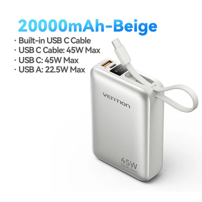 Vention CCC 45W 20000mAh Power Bank Fast Charging Portable Charger for Xiaomi iPhone Pro Max Samsung Galaxy Battery 3C Powerbank
