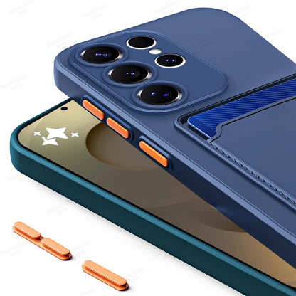 Liquid Silicone Case For Samsung Galaxy S25 S24 S23 S22 S21 S20 Ultra Plus FE Card Holder Case For Samsung A56 A55 A54 A34 A53