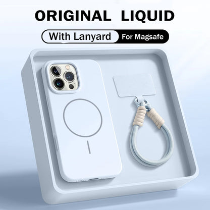 Official Liquid Silicone Lanyard Strap Rope Case For iPhone 16E 16 14 15 Plus 12 13 11 Pro Max For Magsafe Magneitc Soft Cover