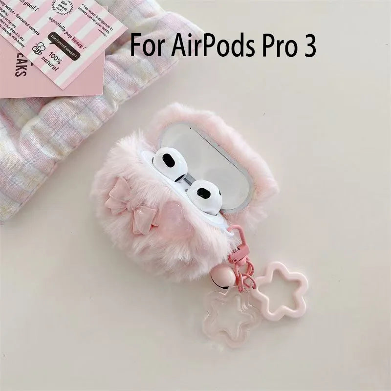 Christmas star Pendant Case For Apple Airpods Pro 3 Case Pink Plush Cover For AirPods Pro 3 Warm winter earphone protective case