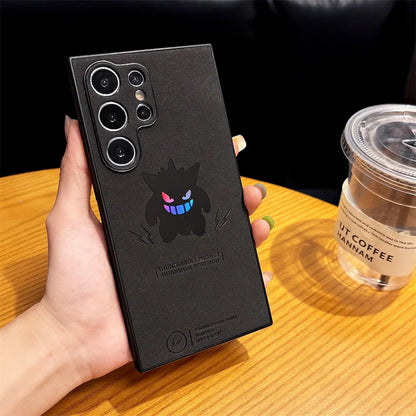 Cartoon Gengar Leather Phone Case with wristband For Samsung Galaxy S25 S24 S23 S22 Ultra Plus Shockproof Cover