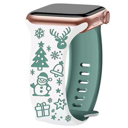 New design Christmas Band for Apple Watch Ultra 3/2/1/ Series 11/10/9/8/7/6/5/SE Engraved silicone 40/41/42/44/45/46/49mm strap