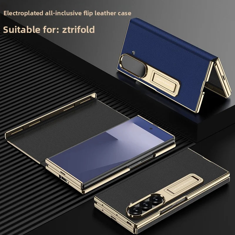 For Samsung Galaxy Z TriFold Case Luxury PU Leather Bracket Stand Glass Film Protective Back Cover For Z TriFold Phone Shell