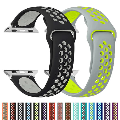 Silicone Watch Strap For Apple Ultra 2 49MM Sports Band For Iwatch Series 10 9 8 7 6 SE 46mm 45MM 41MM 44MM 42MM Breathable Band