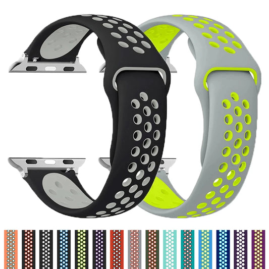 Silicone Watch Strap For Apple Ultra 2 49MM Sports Band For Iwatch Series 10 9 8 7 6 SE 46mm 45MM 41MM 44MM 42MM Breathable Band