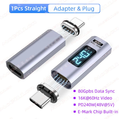 PD 240W Magnetic USB C Adapter Fast Charging Type C to USB C USB4 Connector 80Gbps 16K60Hz for Thunderbolt 5 4 iPhone 16 Macbook