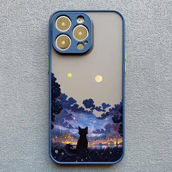 Artistic Black Cat Starry Night Phone Case For iPhone 15 14 13 12 11 Pro Max 12 16 Mini XS X XR 8 7 14 15 Plus Shockproof Shells