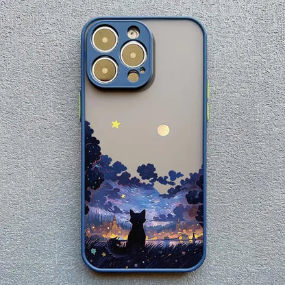 Artistic Black Cat Starry Night Phone Case For iPhone 15 14 13 12 11 Pro Max 12 16 Mini XS X XR 8 7 14 15 Plus Shockproof Shells