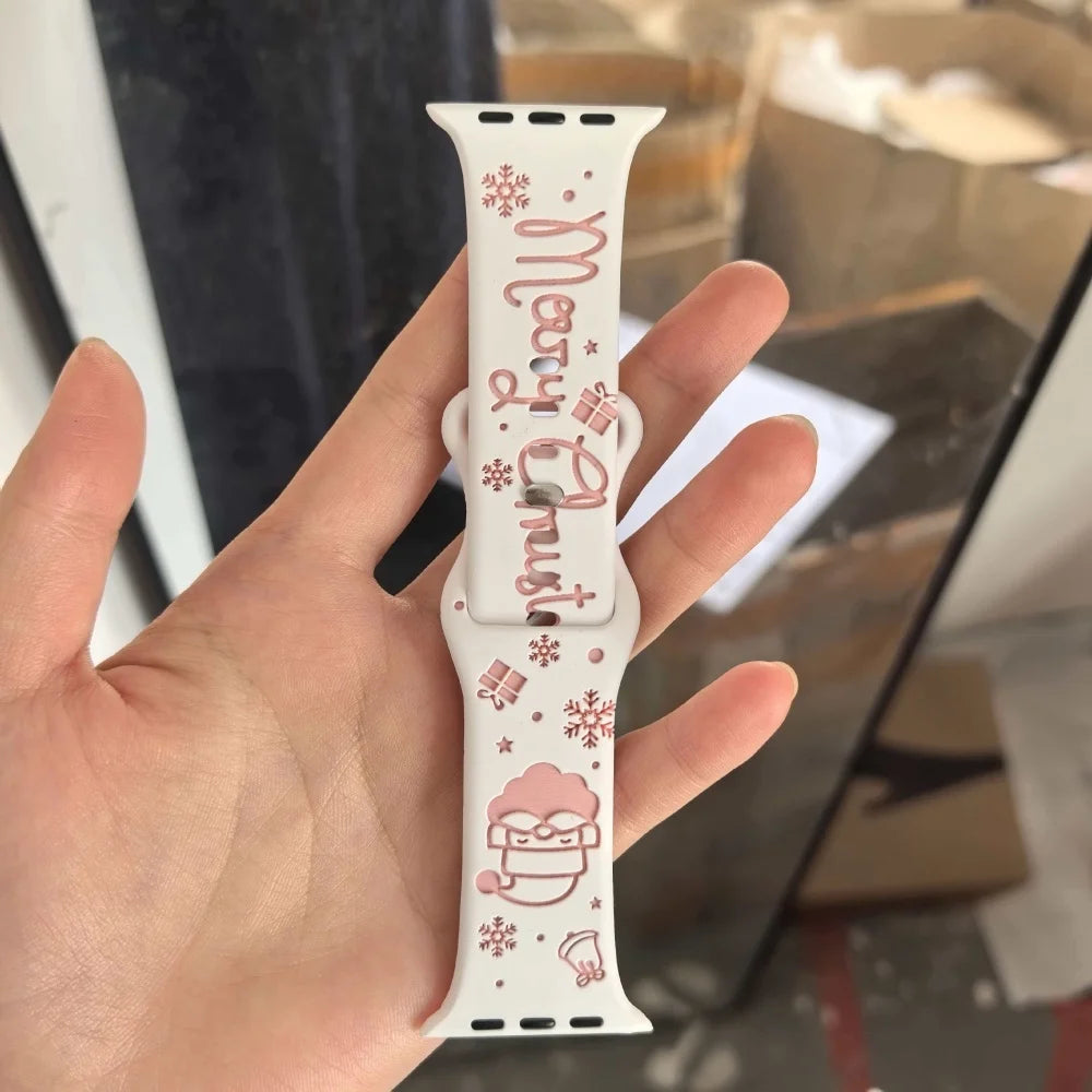 Silicone Christmas Band for Apple Watch Ultra 3-2 Strap 49mm 46mm 41mm 42mm 44mm 45mm Sport Bracelet for iWatch 11 10 9 8 7 6 5