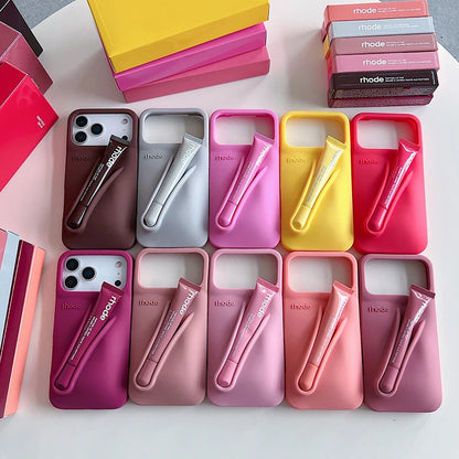 Fashion Lip Gloss Portable Silicone Shockproof Phone Case with Lipstick Suitable for IPhone 11 12 13 14 15 16 17 Pro Max Plus