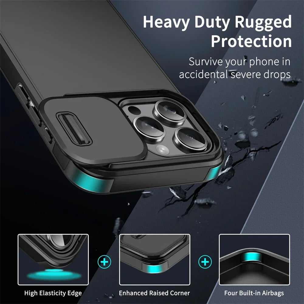 Slide Camera Lens Protection Case For iPhone 16 15 14 11 12 13 Pro Max Plus Solid Color Armor Shockpoof Cover For iPhone 13 Mini