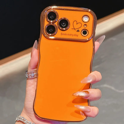 Luxury Plating Love Heart Wavy Border Phone Case For iPhone 17 16 15 14 13 12 11 Pro Max Plus 16E Air Shockproof Bumper Cover