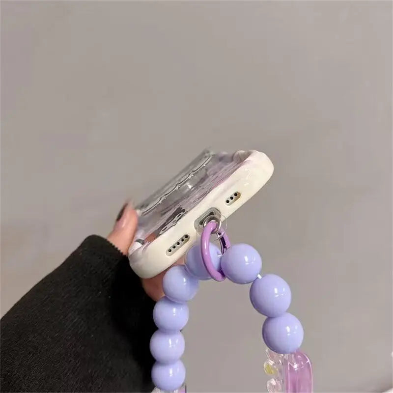 Kuromi Hello Kitty Bracket Bracelet Phone Case For IPhone 16 15 Pro Max 14 11 12 13 Mini XR 8 7 Plus X XS SE Sanrio Cute Cartoon