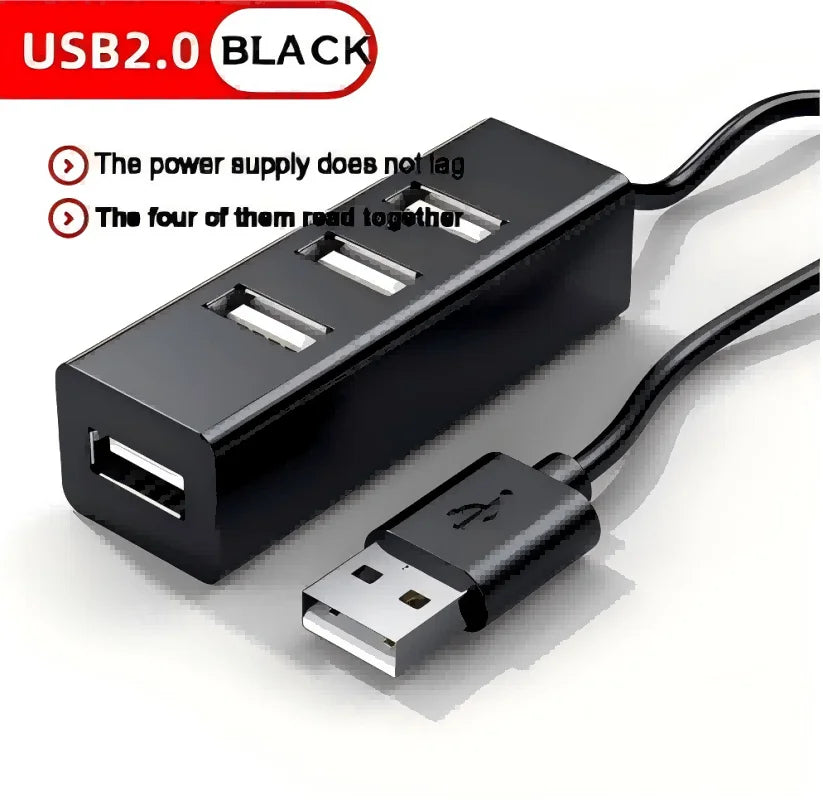 Mini 4-Port USB 2.0 Hub Adapter High-Speed Hub USB Splitter Converter All-in-One Computer Accessory