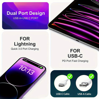 20W dual wall charger with 6-foot QC+PD 3.0 USB C power adapter, suitable for iPhone 14/14 Pro/13/15/15 Pro/XS/XR