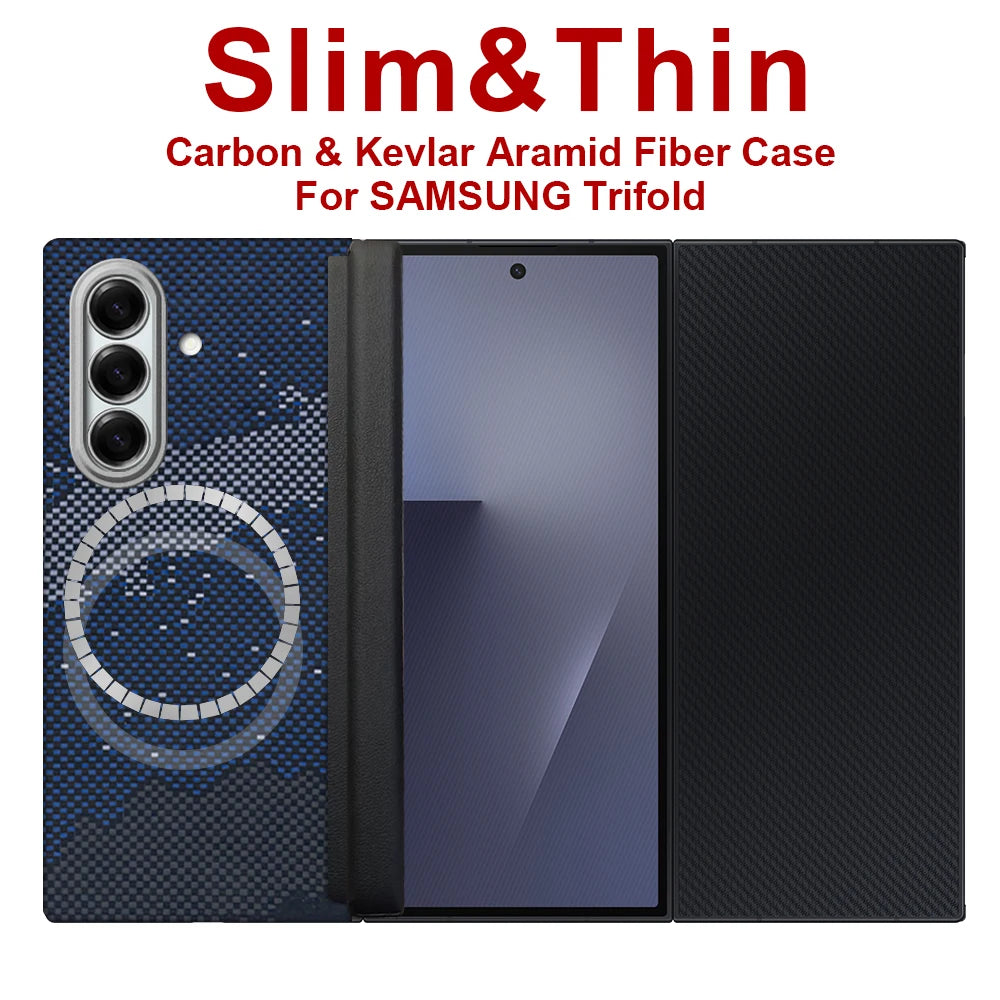 For samsung galaxy z trifold aramid case 600d kevlar carbon aramid fiber fabric thin hard cover magnetic balck Slim light premiu