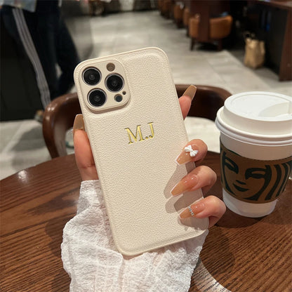 Personalised Customized Name Case For iPhone 16 15 14 13 12 11 Pro Max Initials Letters Leather DIY Cover 13 14 15 16 Pro Max - covers4phones