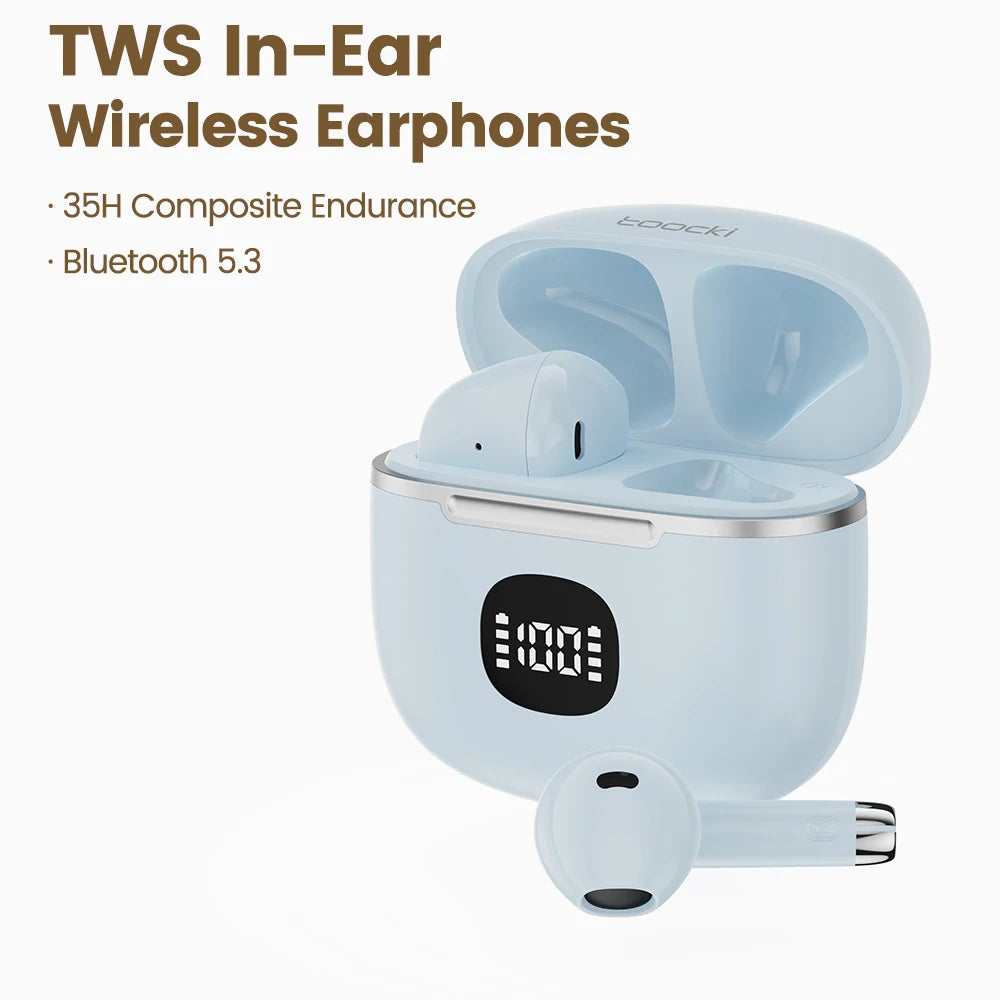 Toocki 06C Bluetooth 5.3 Wireless Headphones Power Digital Display 35hours Endurance Gaming Headsets Waterproof Sports Earbuds