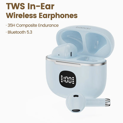 Toocki 06C Bluetooth 5.3 Wireless Headphones Power Digital Display 35hours Endurance Gaming Headsets Waterproof Sports Earbuds