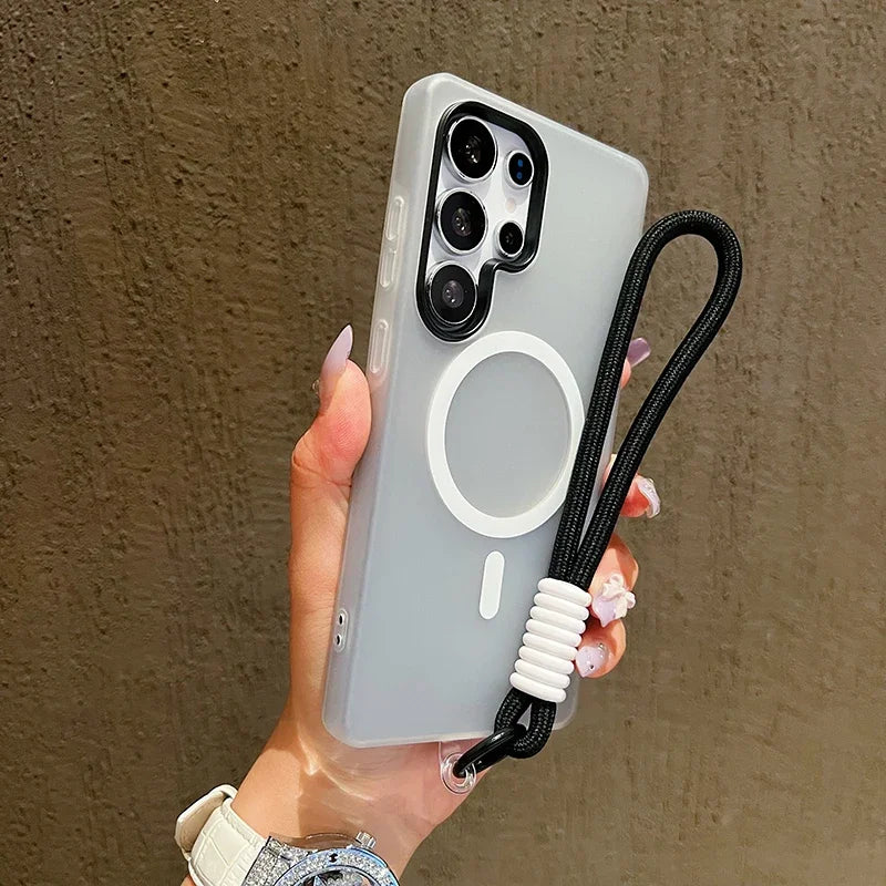 Candy Color Matte For Magsafe Lanyard Soft Phone Case For Samsung Galaxy S24 FE S25Edge S22 S23 FE Plus S25 Ultra Magnetic Cover