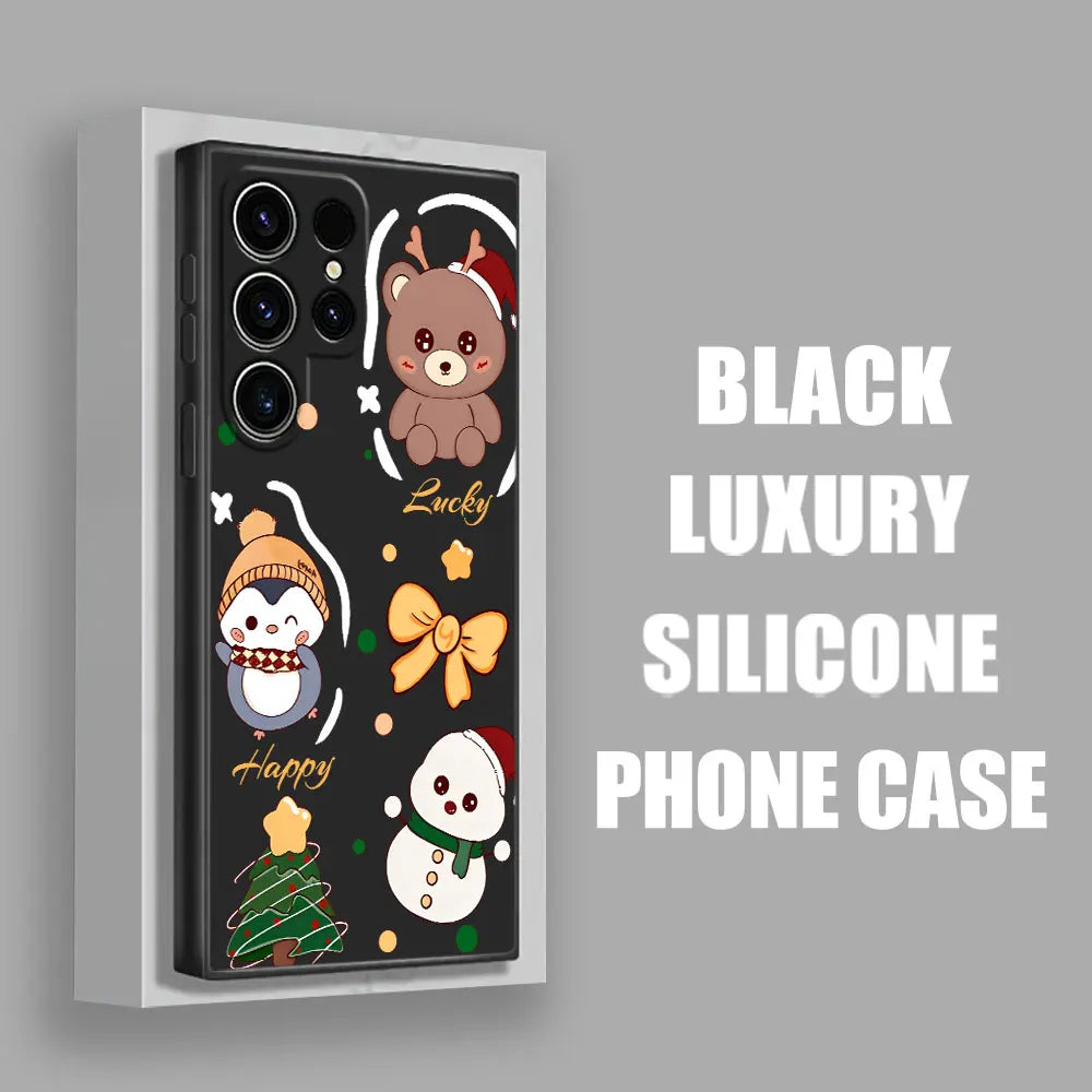 Cute Christmas Elk Snowman Phone Case For Samsung Galaxy S25 FE Cases S25 S24 S23 S21 Ultra S20 S24 FE S22 Plus Note 20 10 Cover