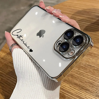 15 16 Pro Max Personalised Customized Name Case For iPhone 16 15 14 13 12 11 Pro Max Plating Transparent Clear Cover 16 Pro Max - covers4phones