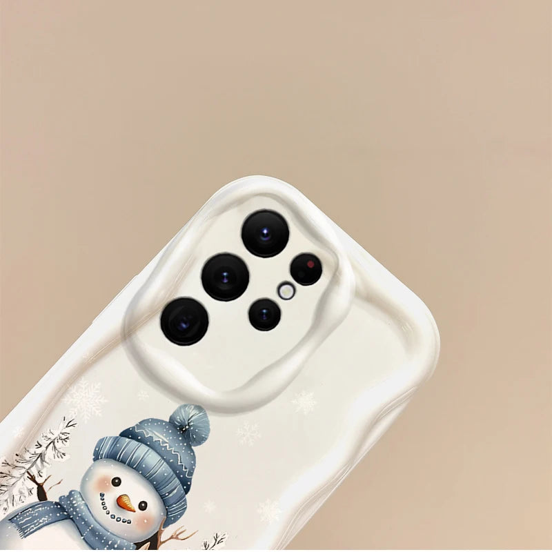 Cute Christmas Tree Snowman Phone Case For Samsung Galaxy S25 S24 S23 S22 Ultra Plus S21 FE A73 A72 A55 A54 Soft Silicone Cover