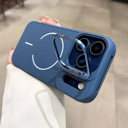 New Lens Stand Magnetic Case For iPhone 17 Pro Max Air Magsafe Cover for 16 15 14 13 12 11 ProMax Organic Silicon PC Armor Cover