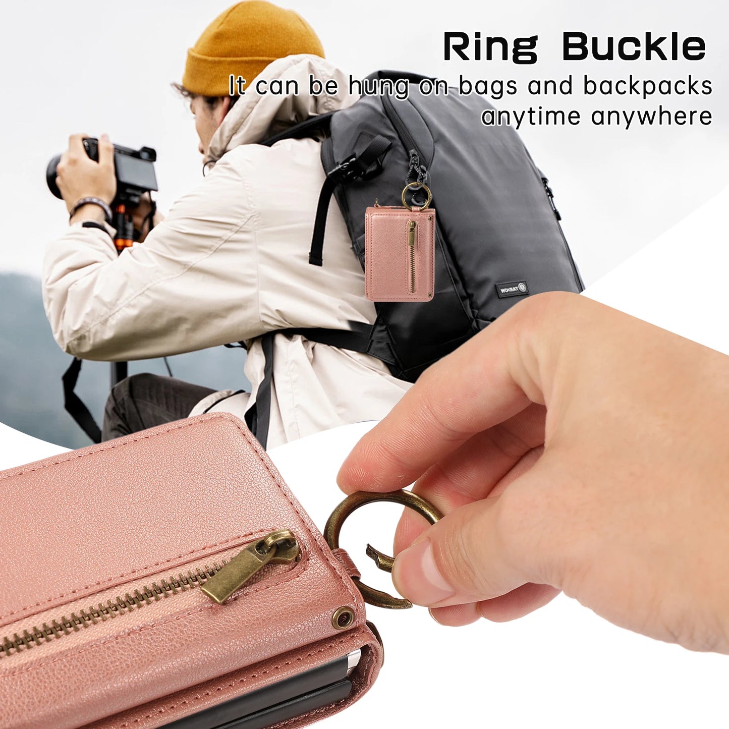 Crossbody Zipper Cards Solt Wallet Leather Case For Samsung Galaxy Z Flip 7 FE 6 5 4 Ring Holder Triple Fold Lanyard Stand Cover