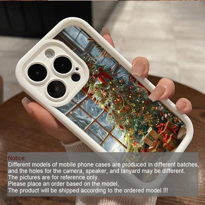 Christmas Tree Gift Snowy Town Landscape Phone Case for iPhone 17 16 15 Pro Max 14 13 12 11 MAX Plus Soft Cover