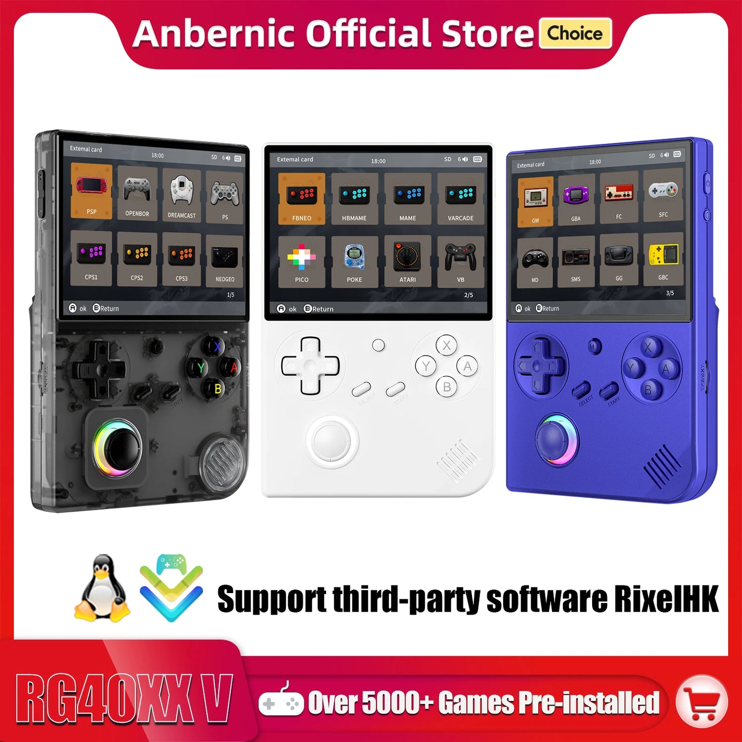 ANBERNIC RG 40XXV 64 Bit Linux Retro Handheld Game Console 4.0'' IPS Screen Supports 5G WiFi Bluetooth HD-Out RG40XXV With APP