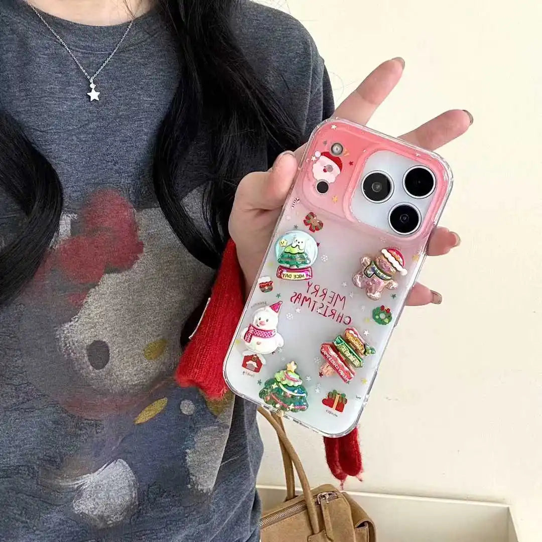 Korean Cute Christmas Tree Santa Claus Gingerbr Phone Case For iPhone 17 16 15 14 Pro Max Lovely Snow Girl Gift Cover