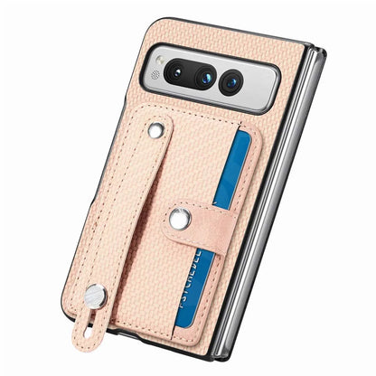 for Google Pixel Fold Case Shockproof Protect Lens Wristband Card Slot Stand Holder Shell PU Leather Carbon Texture Cover Fundas