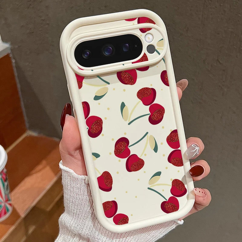 Cute Large Cherry Soft Phone Protector Case For Google Pixel 10 8 Pro 9A 8A 7A 9 10 Pro XL Shockproof Cover For Pixel 9 8 7 Pro