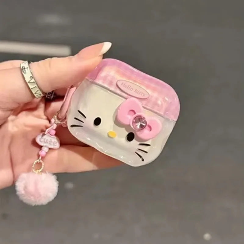 Hello Kitty Protective Case for Apple AirPods 1 2 3 4 Bluetooth Earphone Case, Suitable for AirPods Pro 2 Case, with Keychain